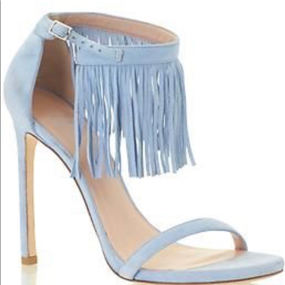 Stuart Weitzman Blue Fringe Suede Sandals - size 6